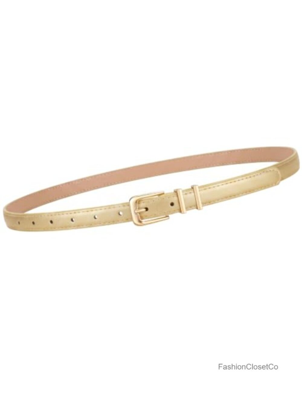 Women's Skinny Faux Leather Belt with Gold Buckle